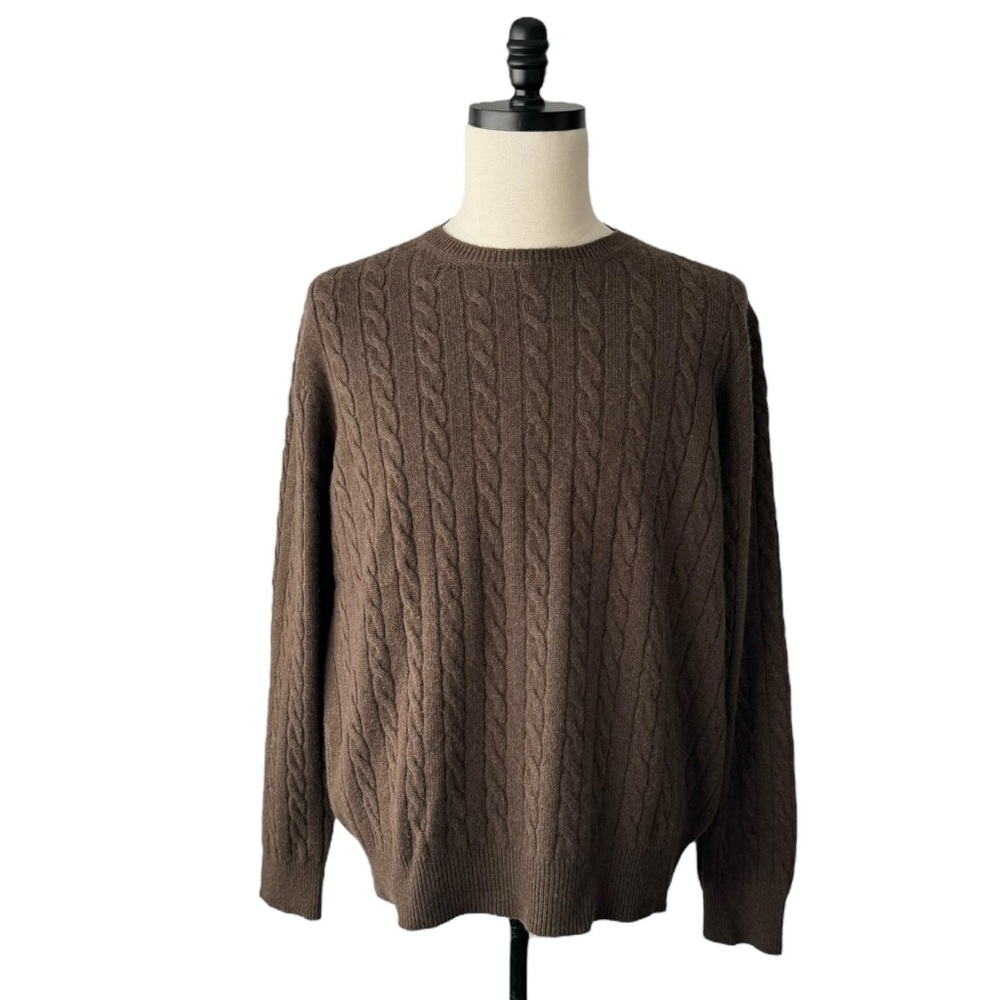 Manrico Cable Knit Cashmere Crewneck Sweater in Brown | IT 52 LARGE